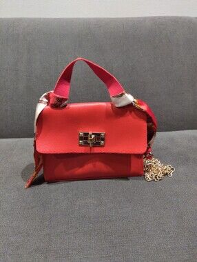 Red Women's Handmade Top-Handle Crossbody Mini Purse with Gold Hardware